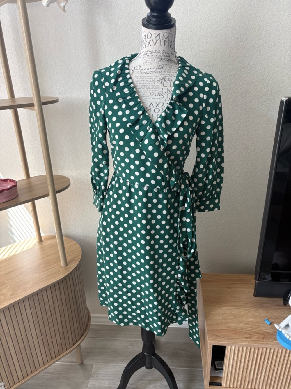 Kate Spade Polka Dot Wrap Dress - Green and White
